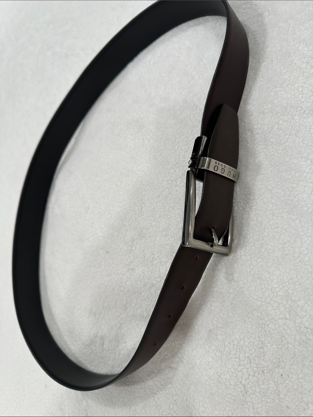 Hugo Boss Brown Leather Men's Belt with Silver Buckle